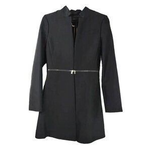 BCBG Max Azria Coat Womens XS Black Zipper Accents Nehru Hipster Cool Long Coat